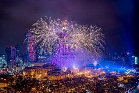 Les feux d'artifice à Varsovie au final de WOSP